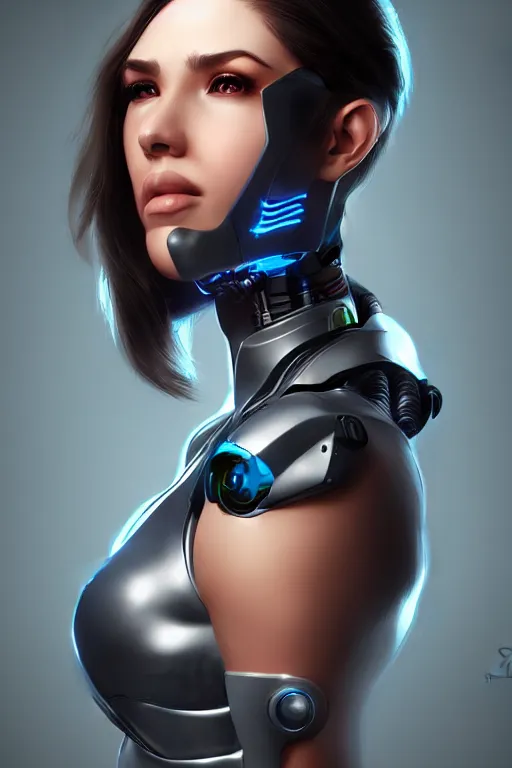 Image similar to portrait of a cyborg woman with mechanichal parts by Artgerm, hyper detailled, trending on artstation