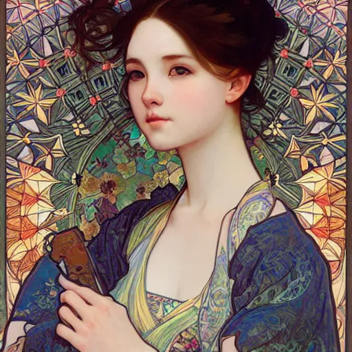 Image similar to portrait of a calico cat, masterpiece, sakimichan, Ross Tran, Alphonse Mucha