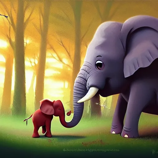 Prompt: goro fujita ilustration a cute elephant walking in the forest, painting by goro fujita, sharp focus, highly detailed, artstation