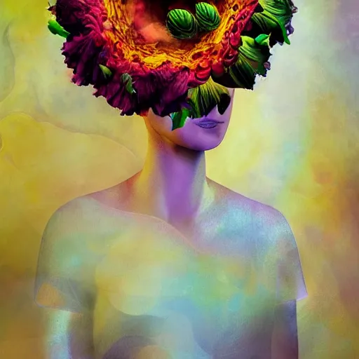 Image similar to huge flower as head, woman standing in a luxury apartment, surreal photography, dramatic light, impressionist painting, digital painting, artstation, georgia o'keeffe