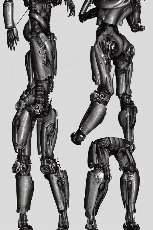 Prompt: cyborg mutant with gunmetal grey skin, medical anatomy, very symmetrical face, highly detailed, japanese mecha implants, three - perspective / three - view reference sheet ( front / back / side ), in the style of dan ouellette, dren from splice, hr giger, sil from species, artstation, unreal engine