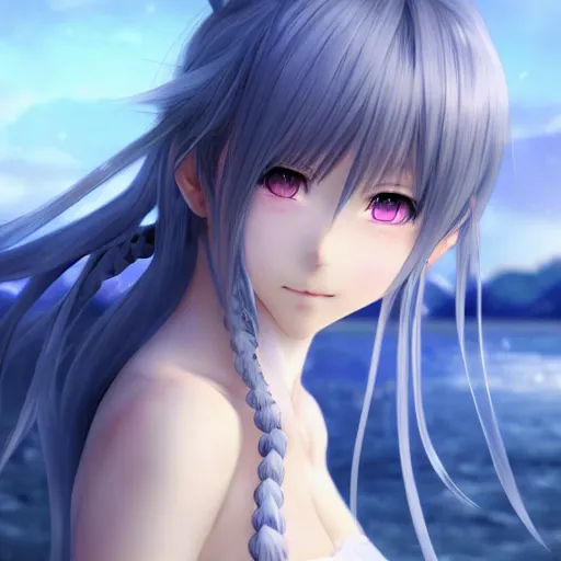 Prompt: a very beautiful anime girl from Final Fantasy XIV, full body, long braided curly silver hair, sky blue eyes, full round face, short smile, casual clothes, ice snowy lake setting, cinematic lightning, medium shot, mid-shot, highly detailed, trending on Artstation, Unreal Engine 4k, cinematic wallpaper by Stanley Artgerm Lau, WLOP, Rossdraws, James Jean, Andrei Riabovitchev, Marc Simonetti, and Sakimichan