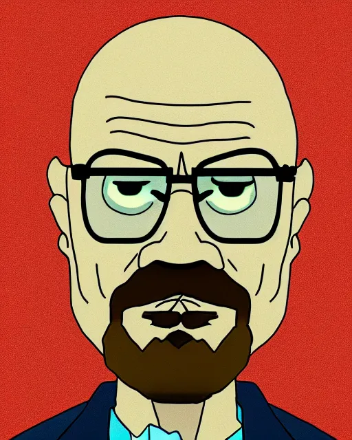 Image similar to portrait of walter white in the style of justin roiland. heisenberg from breaking bad. cinematic lighting. style of rick & morty. photographic, photography. by justin roiland