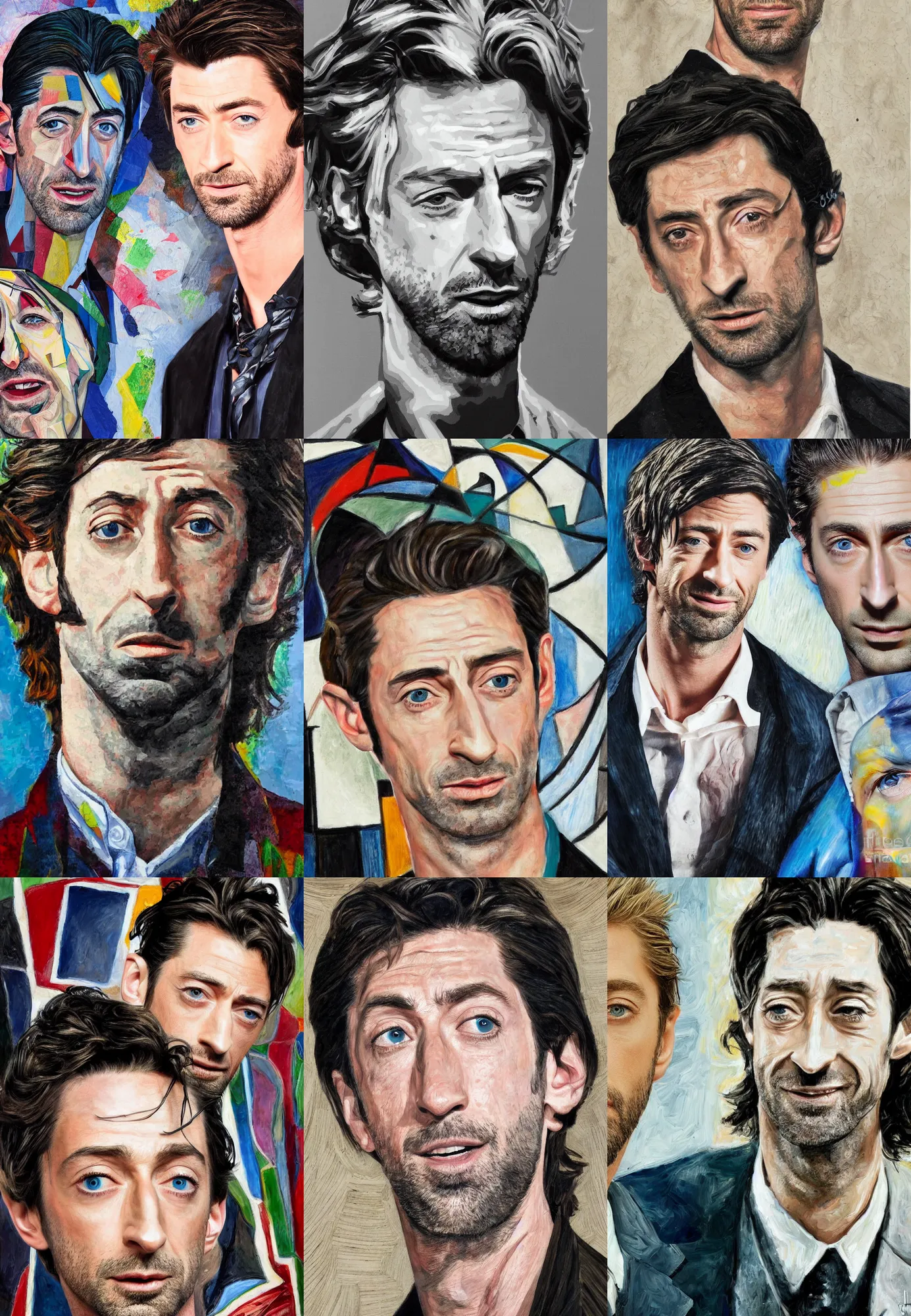 Prompt: high quality high detail portrait adrien brody mix chris hemsworth with painting by picasso