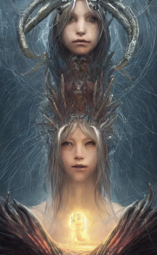 Image similar to a girl from final fantasy live action, arachnid bug queen, evocative, mystical night, very very very very detailed, award winning, masterpiece digital painting by greg rutkowski, alex grey, artstation, 4 k wallpaper