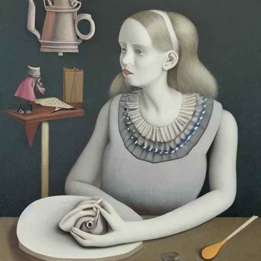 Prompt: alice in wonderland, Gertrude Abercrombie, highly detailed, masterpiece, trending on ArtStation, ultra realistic