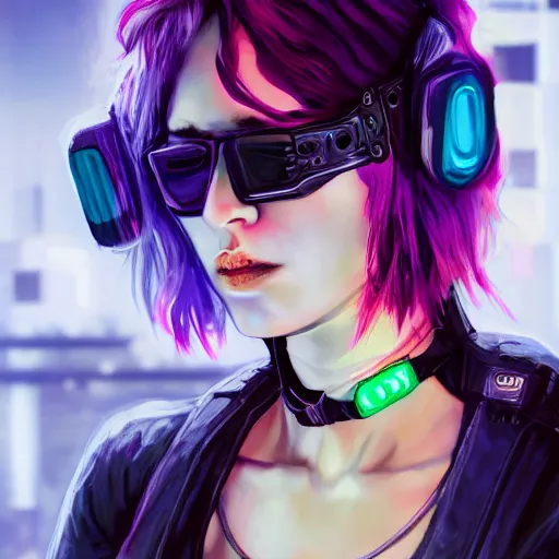 Image similar to detailed realistic cyberpunk female character cyberpunk wearing large steel collar around neck, realistic, art, beautiful, 4K, collar, choker, collar around neck, punk, artstation, detailed, female, woman, choker, cyberpunk, neon, punk, collar, choker, collar around neck, thick collar, choker around neck, wearing choker, wearing collar, bright neon punk hair, collar, choker,