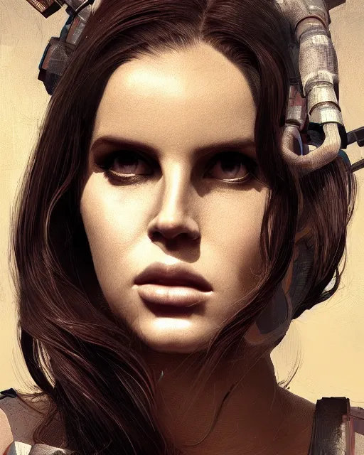 Image similar to portrait of lana del rey as a cyborg. intricate abstract. intricate artwork, by tooth wu, wlop, beeple, dan mumford. concept art, octane render, trending on artstation, greg rutkowski very coherent symmetrical artwork. cinematic, key art, hyper realism, high detail, octane render, 8 k, iridescent accents