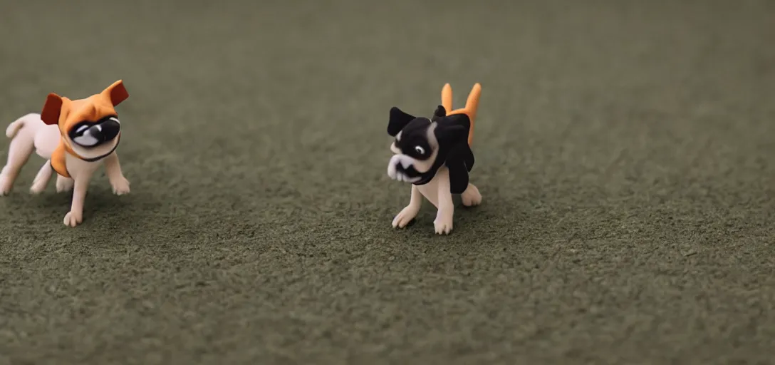 Image similar to dog playing fetch, claymation, stop motion, shallow depth of field