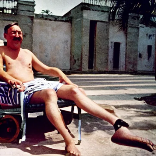 Prompt: adolf hitler enjoying the summer in cuba, photo made by Slim Aarons, award winning,