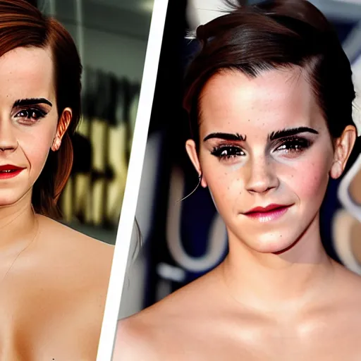 Image similar to emma watson mixed with kim kardashian, full - figure profile shot