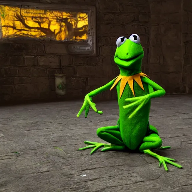 Prompt: kermit the frog in mortal kombat, videogame 3d render, 4k, artstation