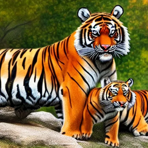Image similar to a realistic photo of three tigers,