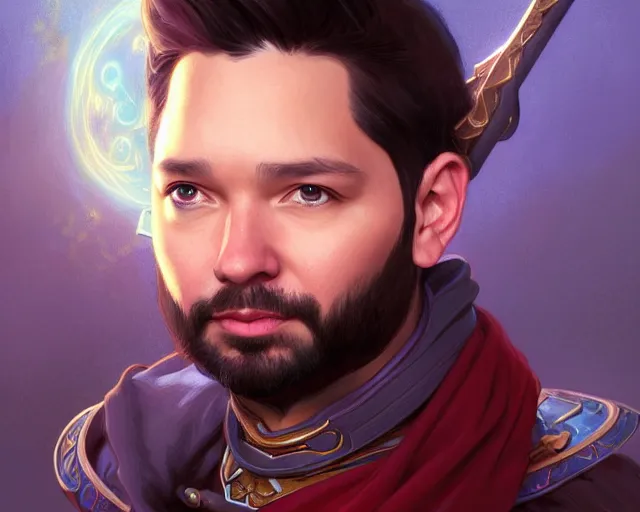 Image similar to a portrait of alexis ohanian as a wizard, deep focus, d & d, fantasy, intricate, elegant, highly detailed, digital painting, artstation, concept art, matte, sharp, illustration, hearthstone, art by artgerm and greg rutkowski and alphonse mucha