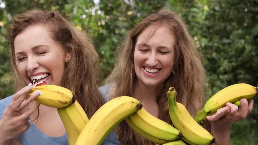 Prompt: woman eating a banana