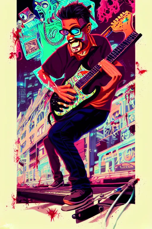 Image similar to a zombie skater punk playing electric guitar, tristan eaton, victo ngai, artgerm, rhads, ross draws