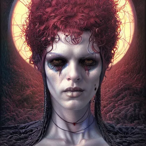 Image similar to hyper detailed masterpiece, beautiful androginous vampire portrait jean giraud, digital art painting, darkwave goth aesthetic, creepy, psychedelic, artgerm, donato giancola, tom bagshaw