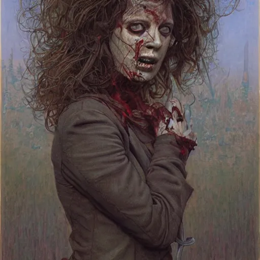 Image similar to portrait of a woman in a zombie apocalypse, by donato giancola.