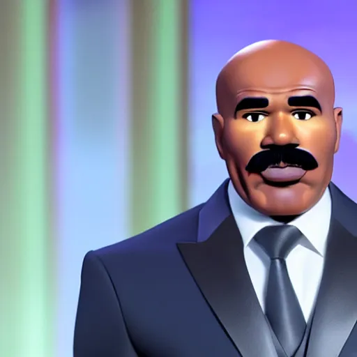 Image similar to robot that looks like steve harvey, realistic, clean, detailed