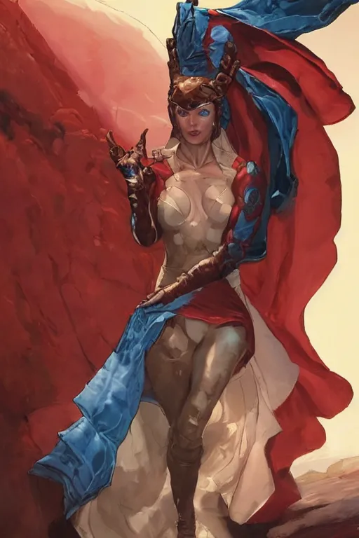 Prompt: portrait of the cavansite worm sentinel wearing Trinn's cape by artgerm and Craig Mullins, James Jean, Andrey Ryabovichev, Mark Simonetti and Peter Morbacher 16k