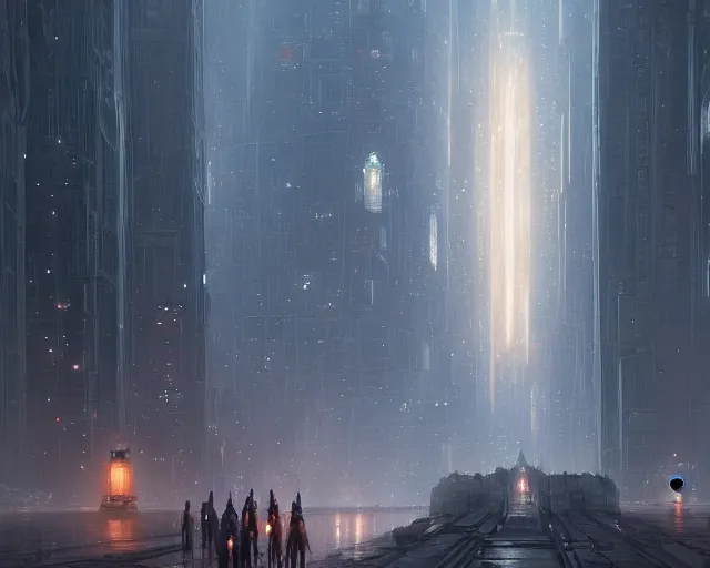 Image similar to great city of the lantern of time, a sci-fi digital painting by Greg Rutkowski and James Gurney, trending on Artstation, eerily beautiful, highly detailed