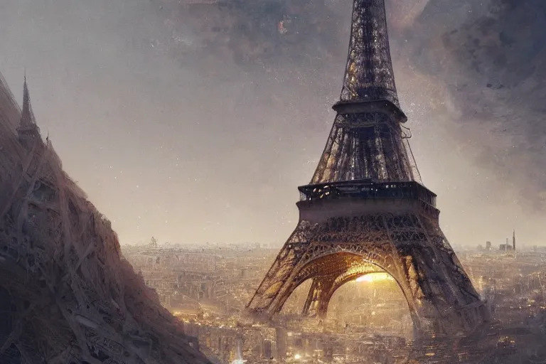 Prompt: Eiffel Tower destroyed in the middle of a Paris buried in sand, hyperdetailed, artstation, cgsociety, by greg rutkowski, by Gustave Dore