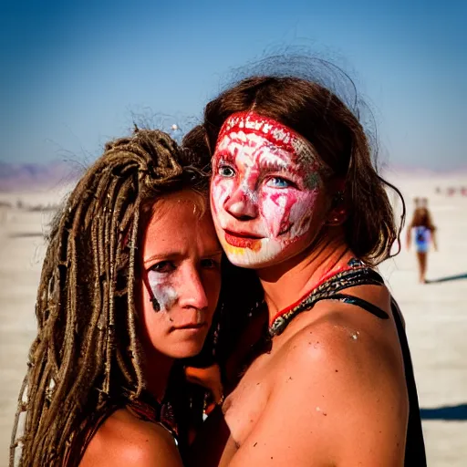 Image similar to award winning photography portrait, sini and julia at burning man, leica 1 0 0 mm f 0. 8