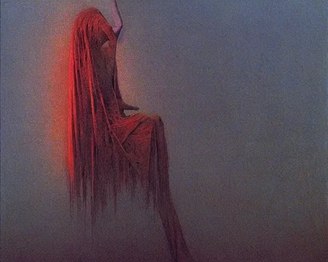 Image similar to by francis bacon, beksinski, mystical redscale photography evocative. uma thurman