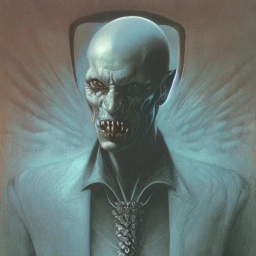 Prompt: inquisitor of Mephistopheles portrait by gerald brom and Zdzisław Beksiński, darkwave