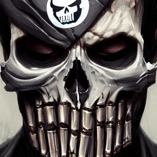 Image similar to portrait of old frank castle the punisher, skull face paint, intricate, elegant, highly detailed, centered, grungy, digital painting, artstation, concept art, smooth, sharp focus