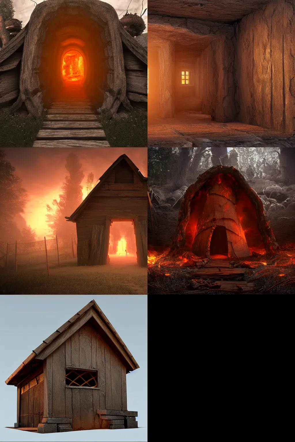 Prompt: Portal to hell, award winning photography, highly detailed, detailed vfx, raytracing, wooden house