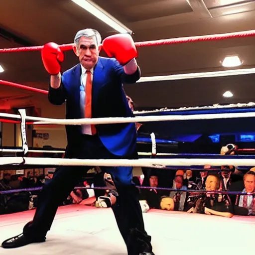 Prompt: Jerome Powell fighting in a boxing ring