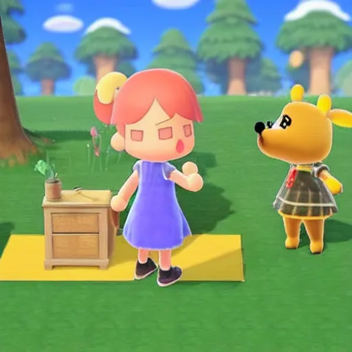 Image similar to isabelle from animal crossing visiting a blond woman that just gave birth in a hospital room