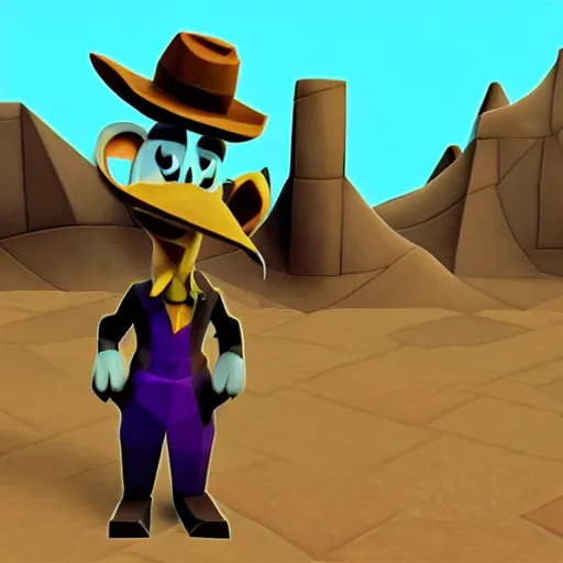 Prompt: image of a humanoid inspector badger with a brown trenchcoat as an npc in spyro the dragon video game, with low poly playstation 1 graphics, upscaled to high resolution