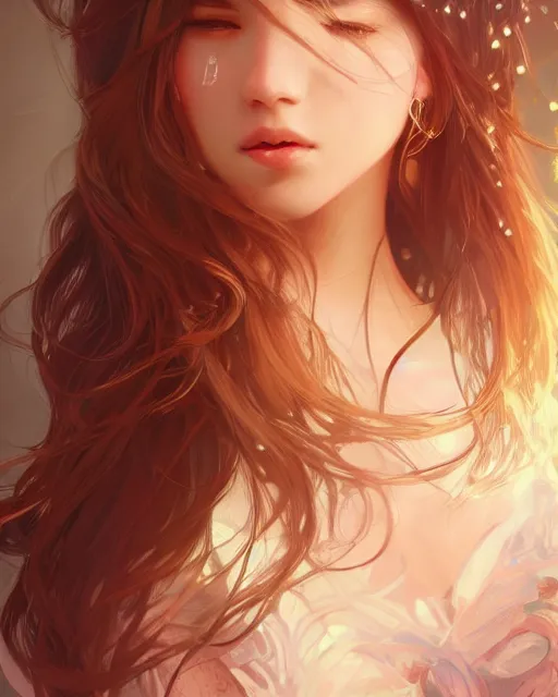 Prompt: beautiful girl brown blob hair, cute, intricate, highly detailed, digital painting, trending on artstation, concept art, smooth, sharp focus, backlit, rim light, vivid colors, illustration, unreal engine 5, 8 k, art by rossdraws and alphonse mucha