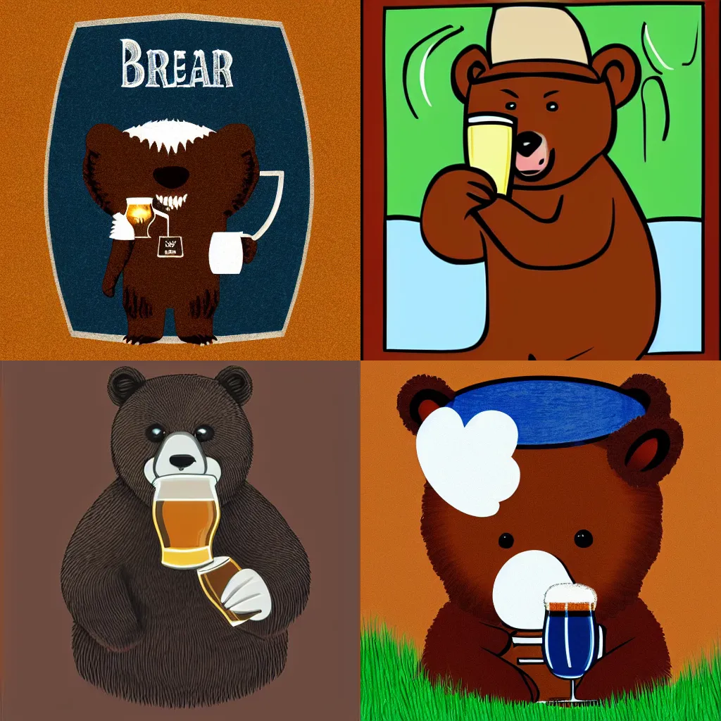 Prompt: A bear drinking a beer. Digital art.