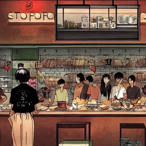 Prompt: a singaporean coffeeshop, by satoshi kon