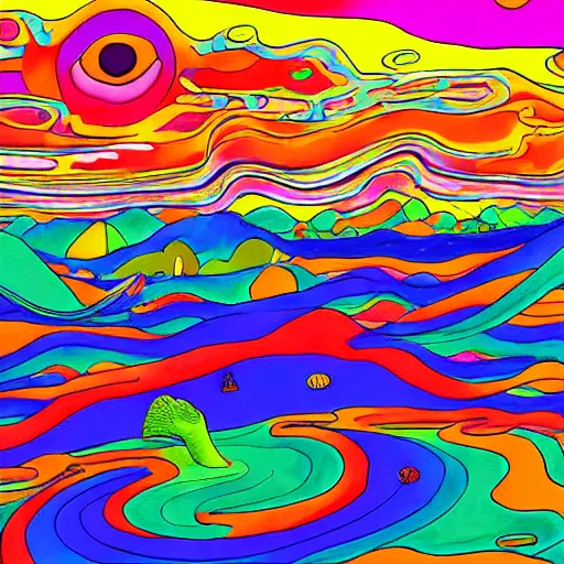 Prompt: colorful landscape in the style of junji ito