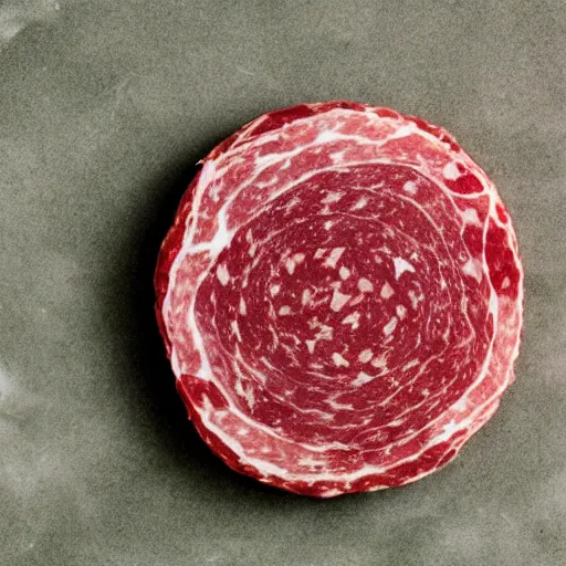 Prompt: Astronomical satellite view of nearest star image as a small single round slice of salami