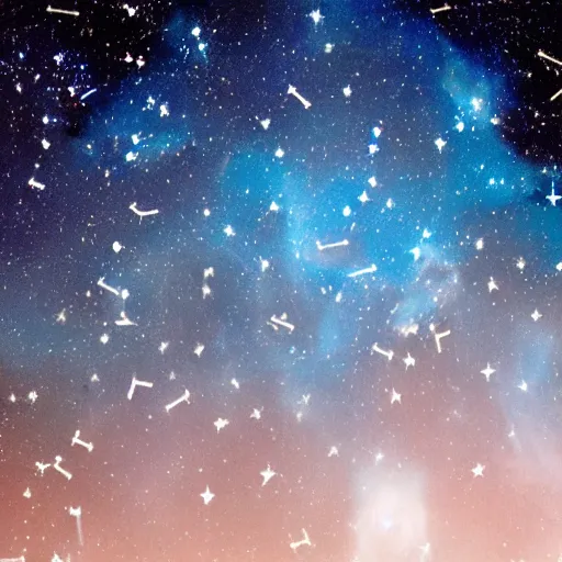 Image similar to a constellation of stars in the shape of a housecat, night sky, nebula in background