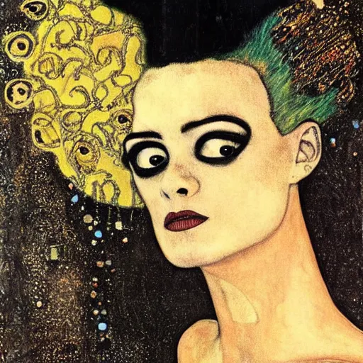 Image similar to bride of frankenstein influenced by gustav klimt.