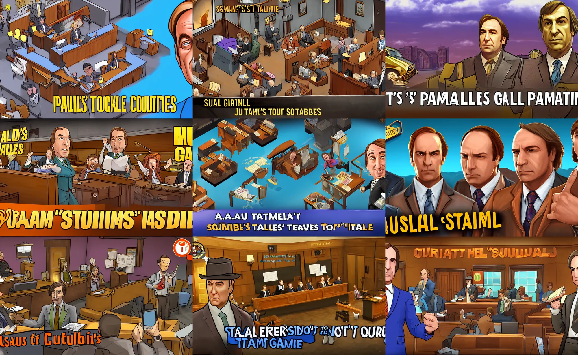 Prompt: saul goodman's courtroom narrative mobile game pocket tales gameloft