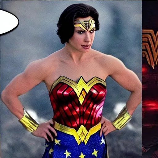 Prompt: Charlie Puth's face on Wonder woman's body