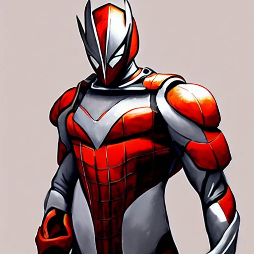 Image similar to greg manchess portrait painting of armored spiderman ultraman grey fox from metal gear cyborg gay japanese - american hybrid as overwatch character, medium shot, asymmetrical, profile picture, organic painting, sunny day, matte painting, bold shapes, hard edges, street art, trending on artstation, by huang guangjian and ail elvgren and sachin teng