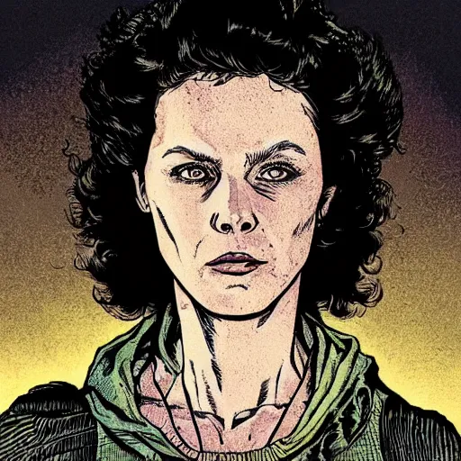 Image similar to ripley by J. O'Barr, color graphic novel illustration, intricate, ink