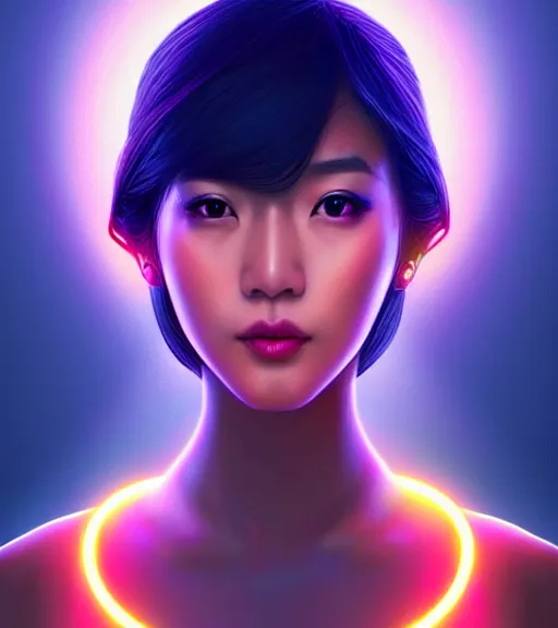 Image similar to symmetry!! asian princess of technology, solid cube of light, hard edges, product render retro - futuristic poster scifi, lasers and neon circuits, beautiful asian princess, intricate, elegant, highly detailed, digital painting, artstation, concept art, smooth, sharp focus, illustration, dreamlike, art by artgerm