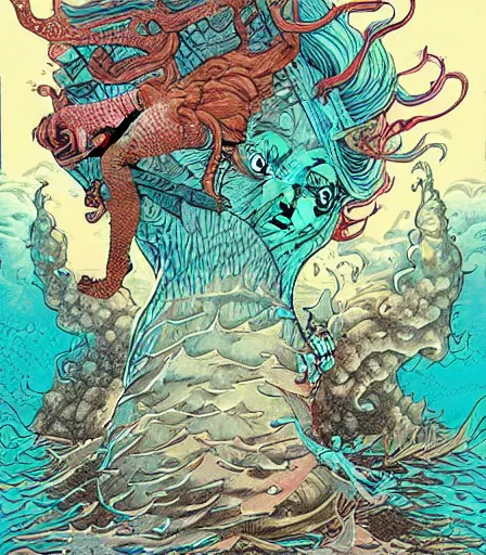 Prompt: Underwater merman by James Jean and dan mumford and strongstufftom
