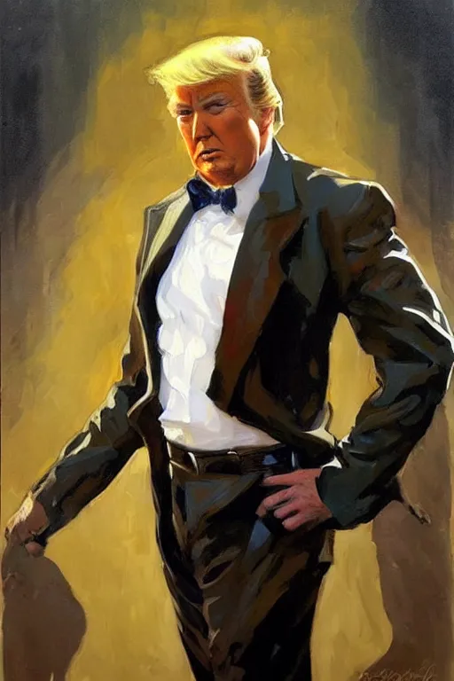 Image similar to donald trump figure painting by jc leyendecker!! phil hale!, angular, brush strokes, painterly, vintage, crisp