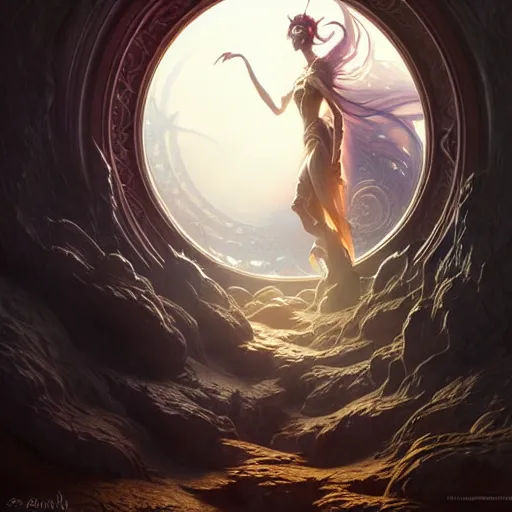 Image similar to Evil portal to Cthulu. Epic fantasy art, award winning on Artstation, intricate, elegant, highly detailed, digital painting, art by artgerm and greg rutkowski and alphonse mucha