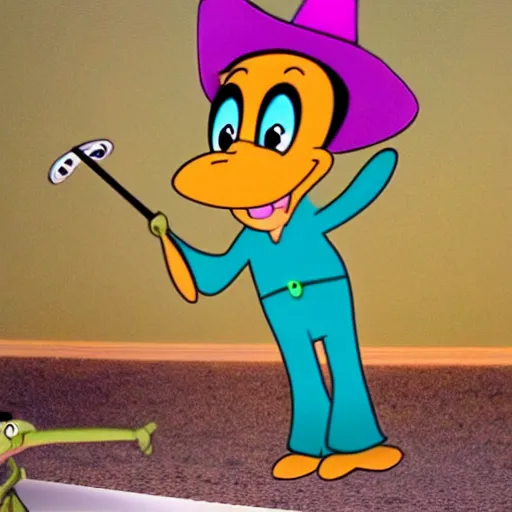 Image similar to perry the platypus doing karaoke, cute, happy